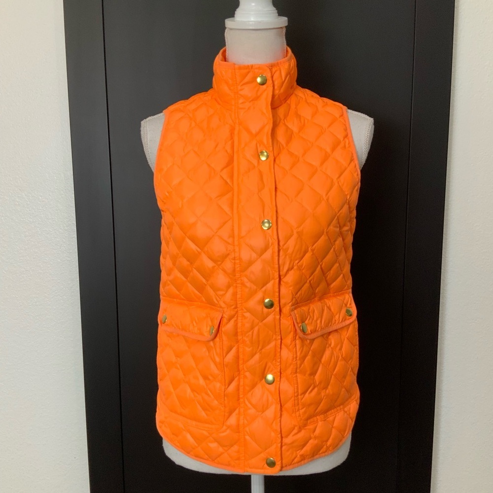 J. Crew Vibrant Orange Quilted Puffer Vest